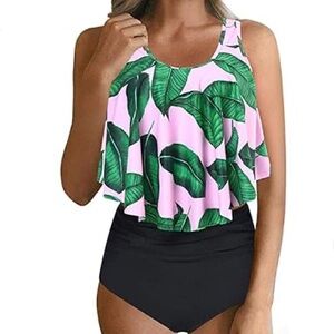 Tropical Leaf Print Women's Swim Top